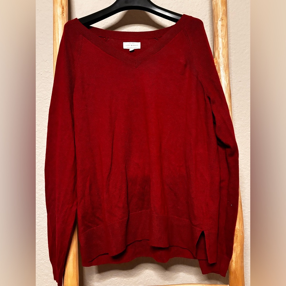 Lucky Brand V-Neck Sweater Burgundy Womens M